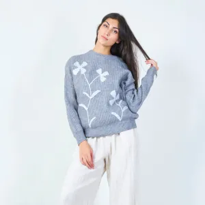 Sequin floral embroidered knit sweater wholesale