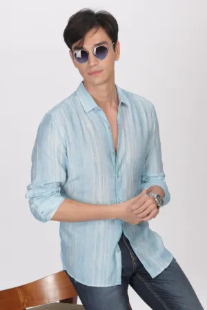 Sky Blue Slim Fit Viscose Beach Wear Shirt