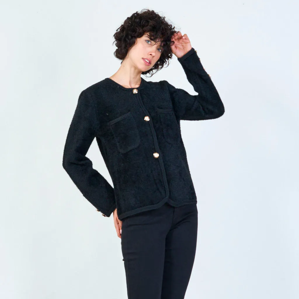 Soft-knit cardigan with gold buttons wholesale