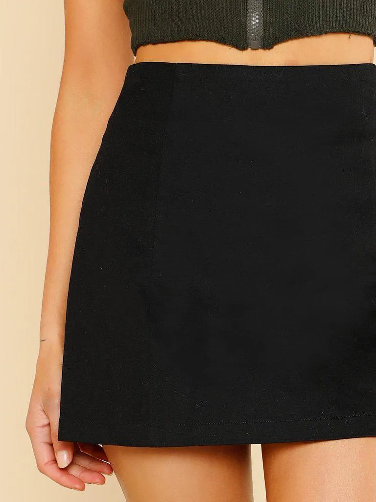 Solid High Waist Skirt