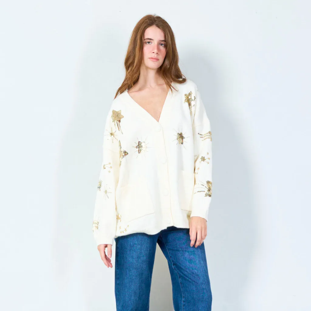 Star embellished oversized cardigan wholesale