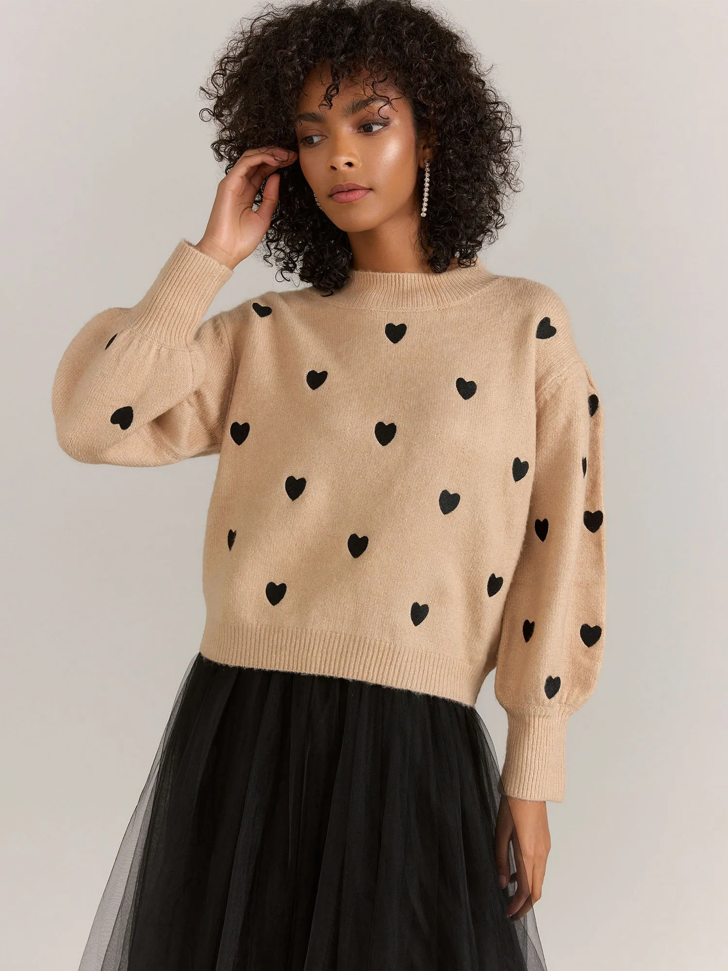 Sugarlips Long Puff Sleeve Heart Pullover - Brands We Love