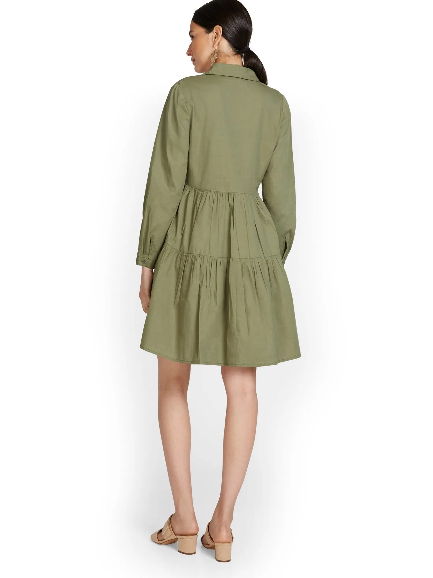 Tiered Poplin Shirtdress