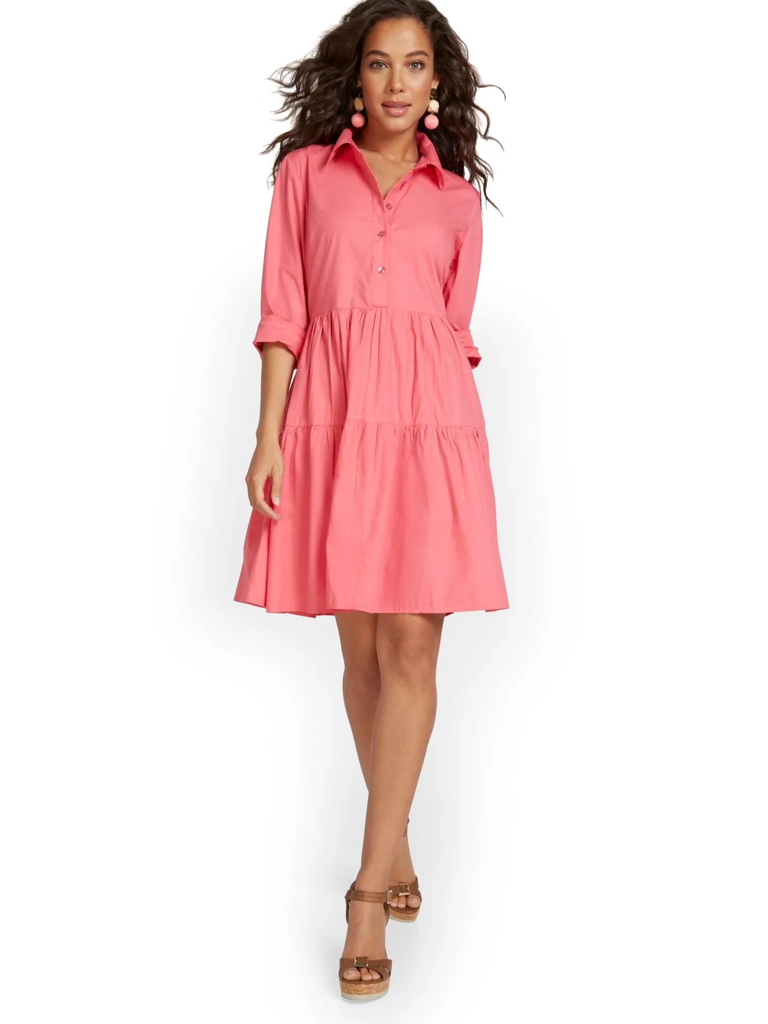 Tiered Poplin Shirtdress