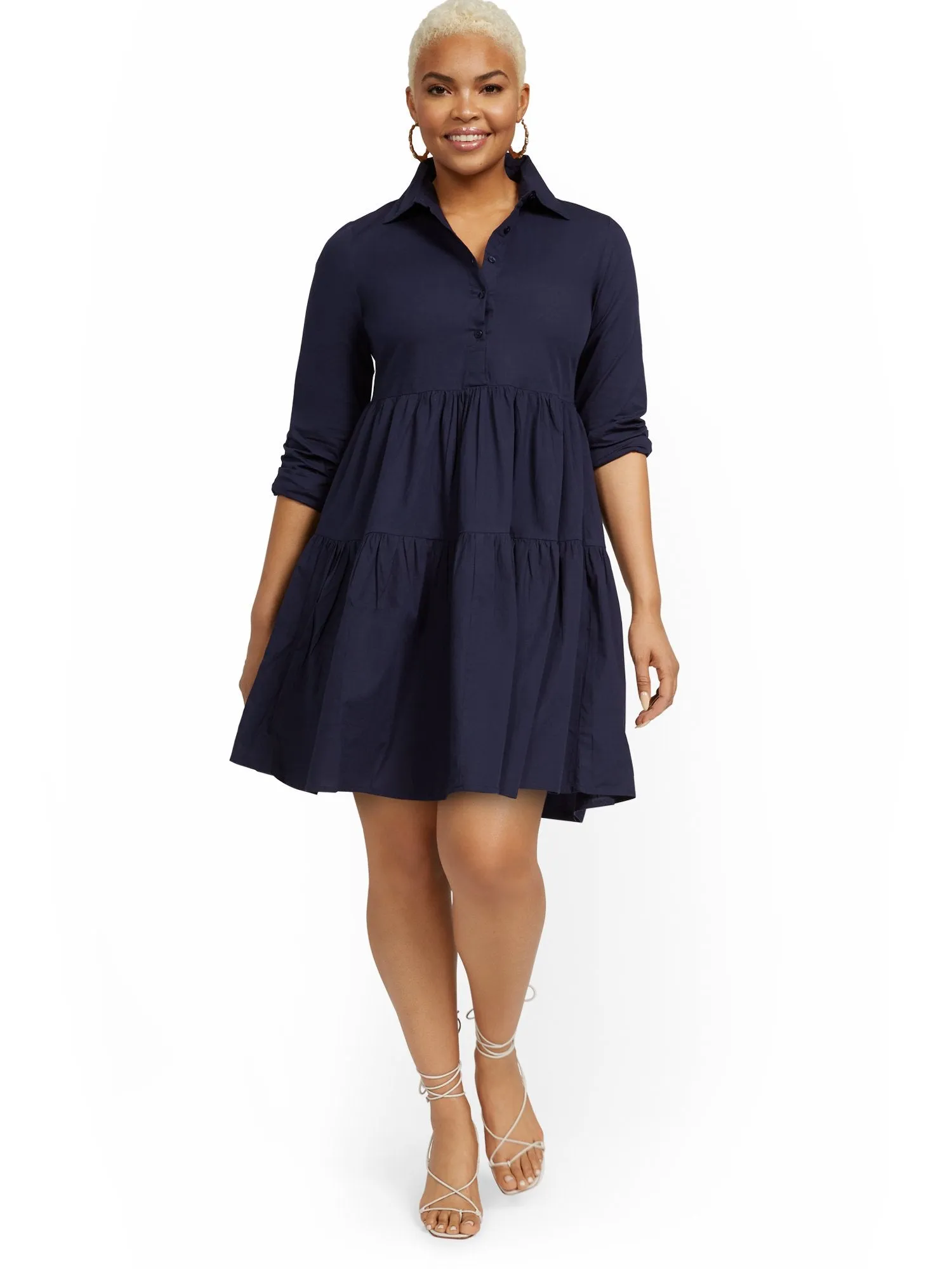 Tiered Poplin Shirtdress