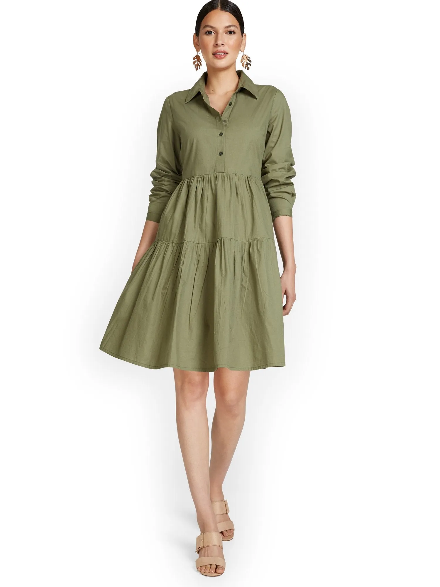 Tiered Poplin Shirtdress