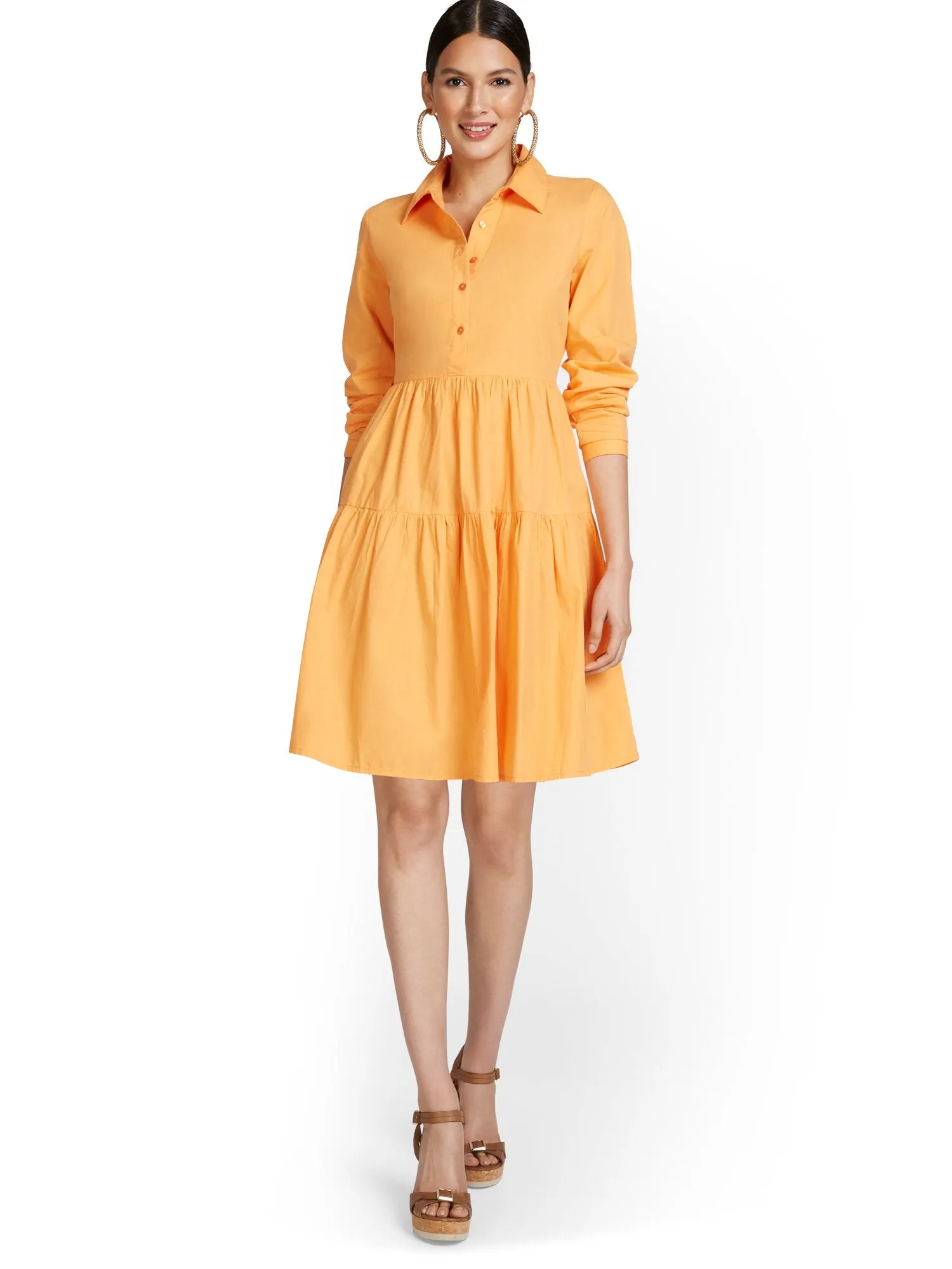 Tiered Poplin Shirtdress