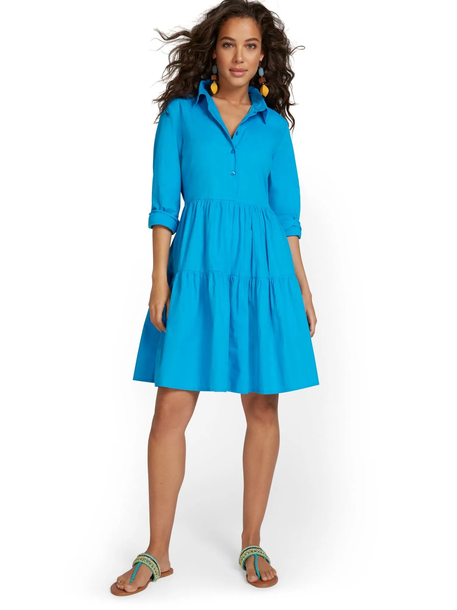 Tiered Poplin Shirtdress