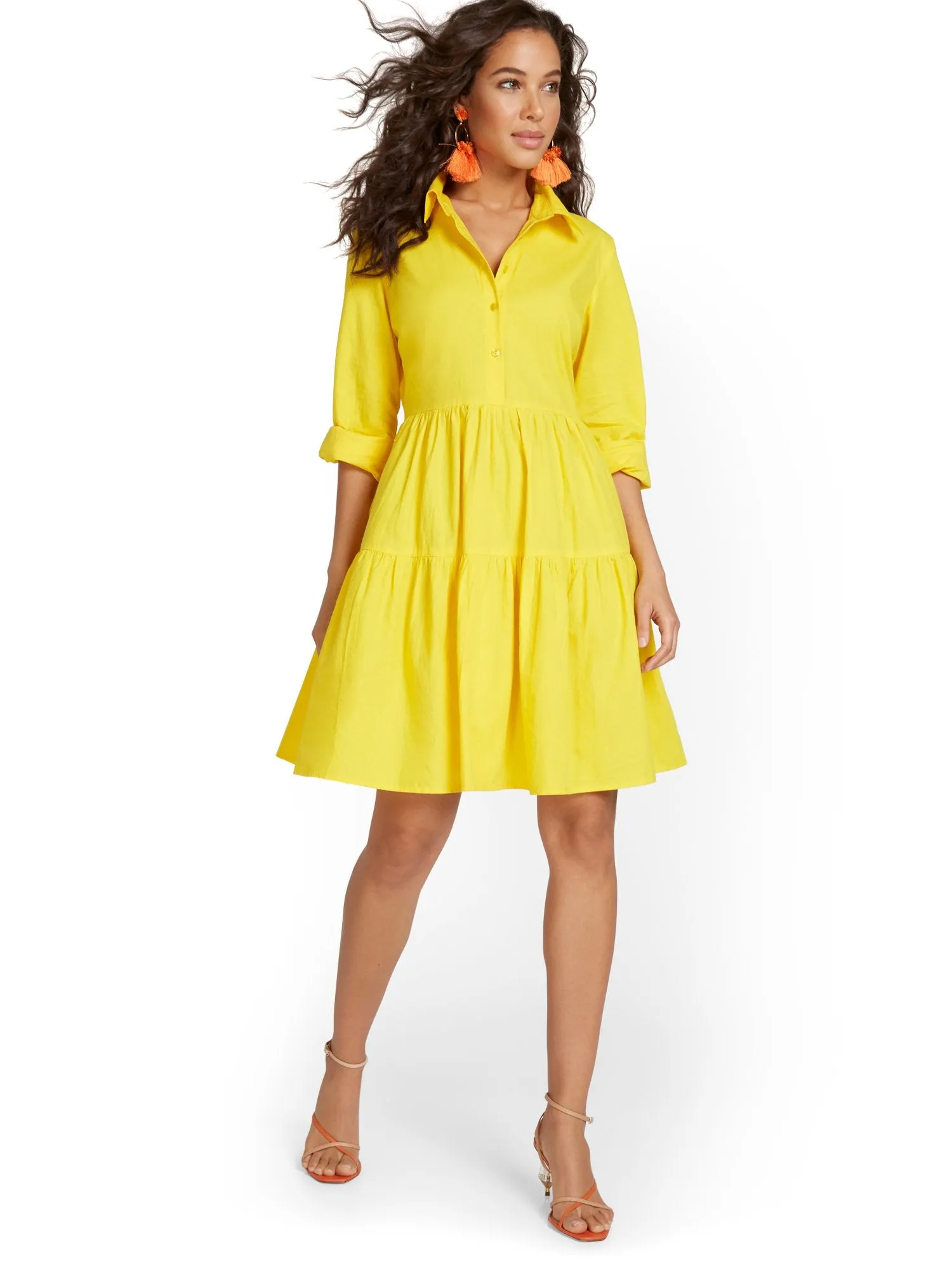 Tiered Poplin Shirtdress