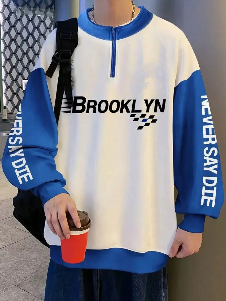 Timeless Style Brooklyn Racing Zip Collar Sweatshirt For Mens