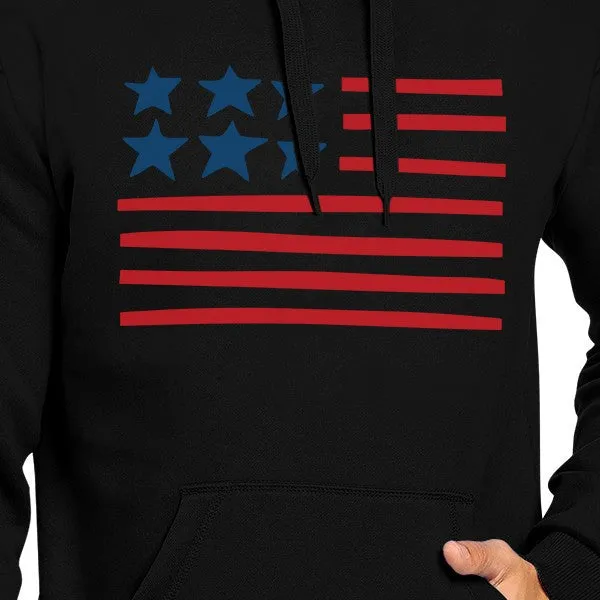 Unique USA Flag Hoodie Unisex Black Round Neck Pullover Fleece