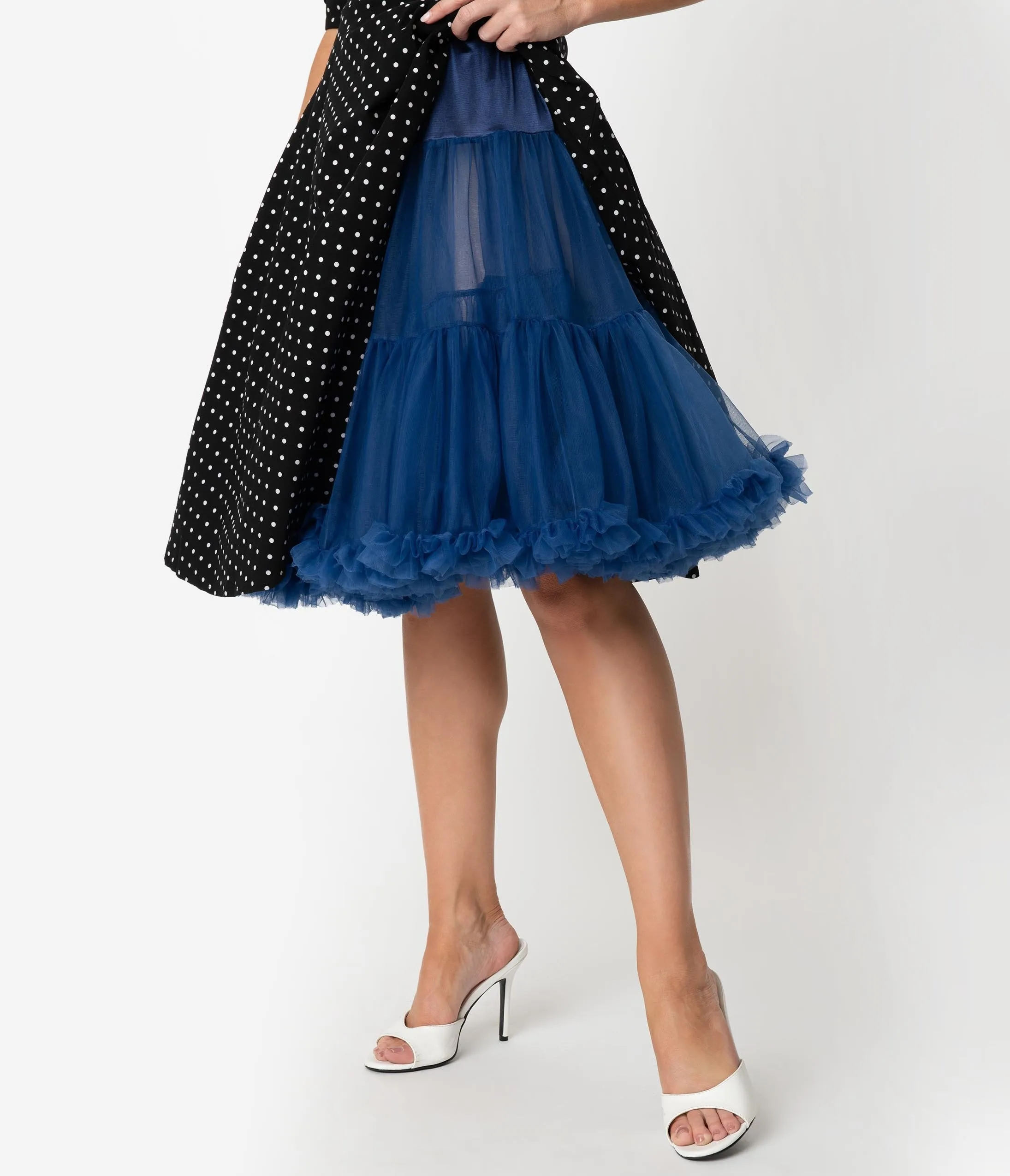 Unique Vintage Navy Blue Retro Style Ruffled Petticoat Crinoline