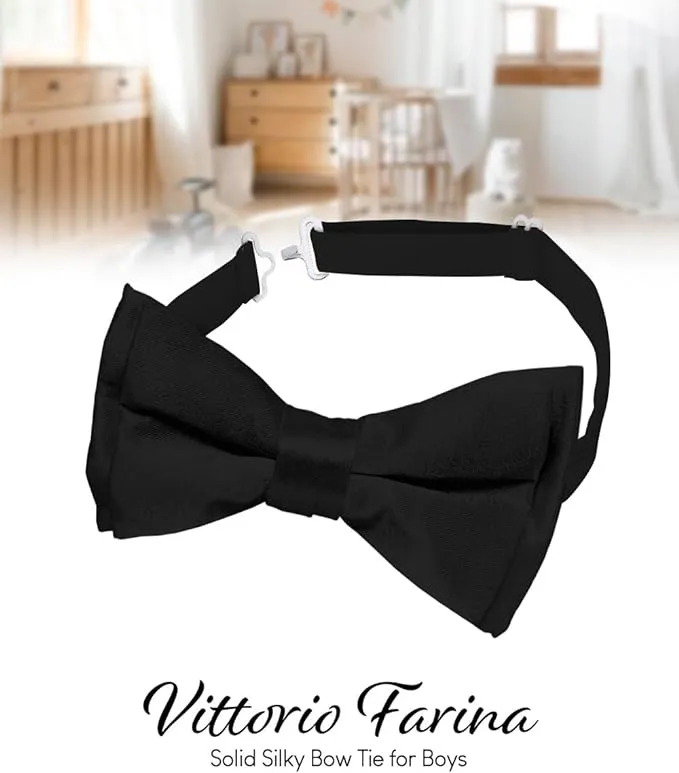 Vittorio Farina Boy's Pretied Solid Silky Satin Bow Tie