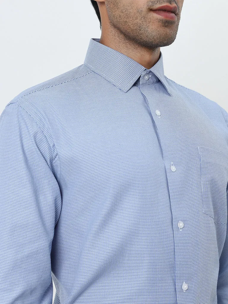 WES Formals Blue Checks Patterned Relaxed-Fit Shirt