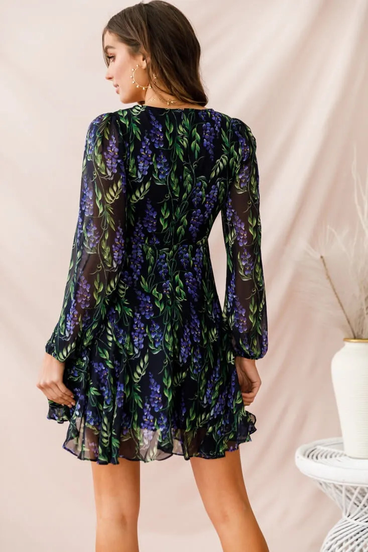 Wisteria Lane Long Sleeve Tea Dress Navy