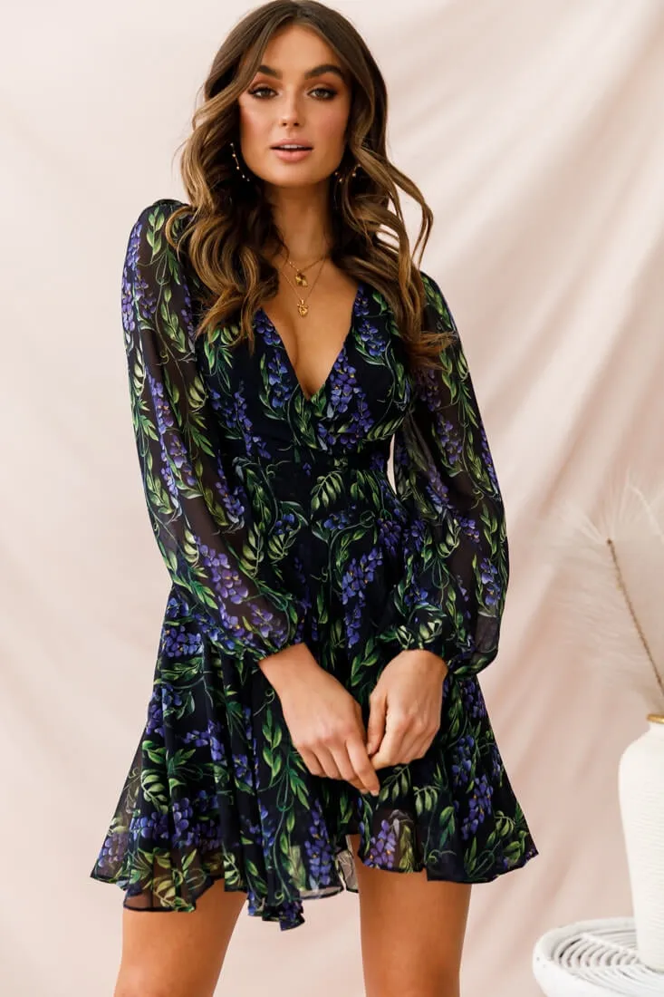 Wisteria Lane Long Sleeve Tea Dress Navy